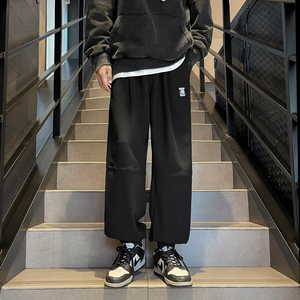 204-K252-P55秋冬季华夫格束脚卫裤男宽松休闲男士加肥加大码运动图片