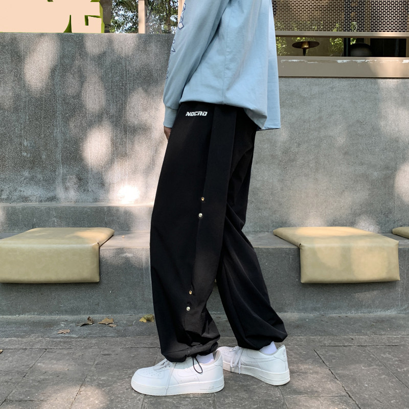204-K42-P45港风字母纽扣工装裤宽松潮男潮直筒运动休闲裤ins,男装休闲裤,星座204