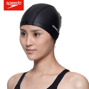 speedo速比涛男女泳帽不勒头pu双材质舒适休闲长发高弹护耳游泳帽