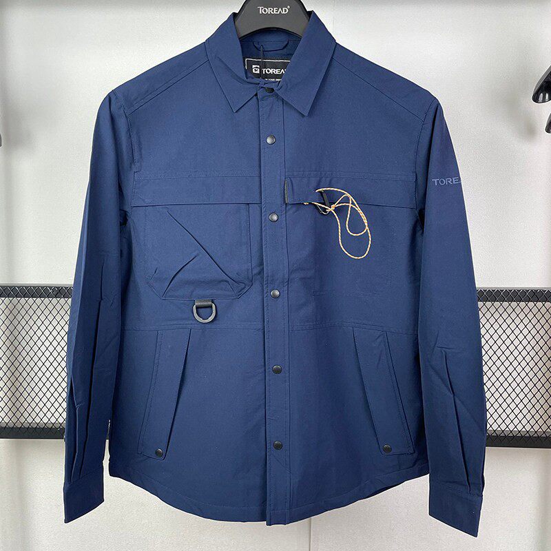 探路者男士多口袋衬衫春夏户外休闲百搭长袖衬衣透气翻领夹克外套