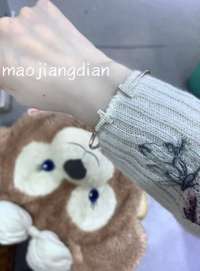 猫酱自制 s999足银手镯素圈简单轻奢精致小姐姐手环手镯带钻微闪