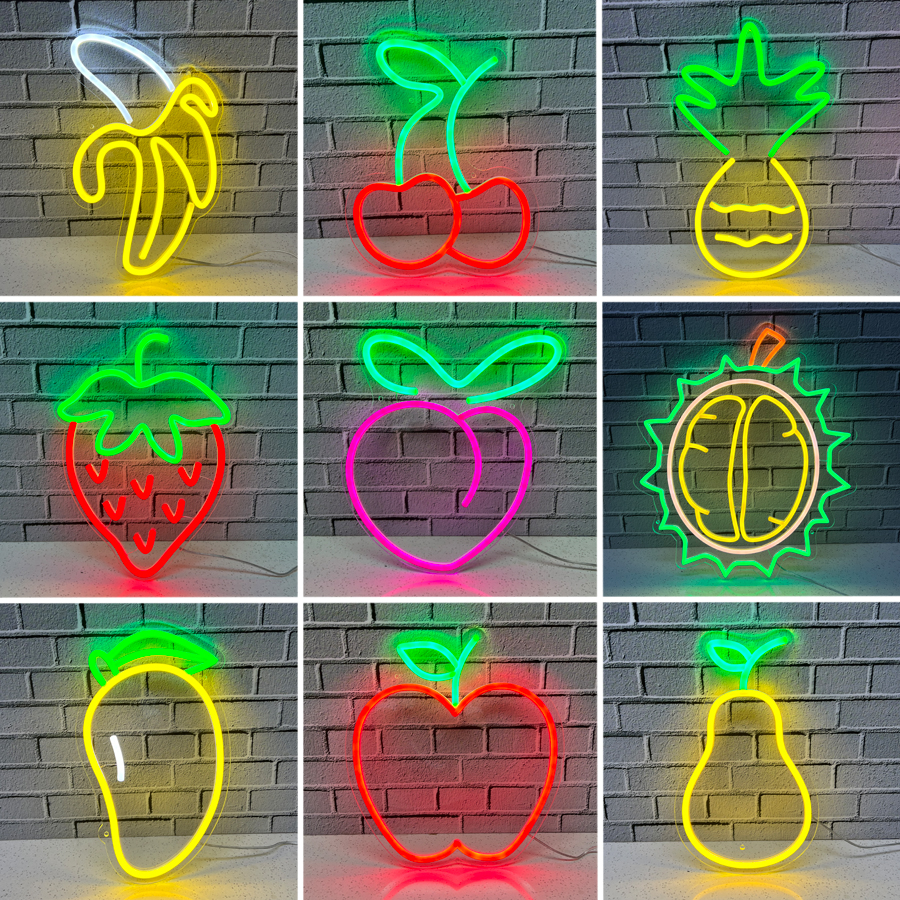 LED霓虹灯水果门店植物蔬菜花朵装饰灯榴莲樱桃悬挂墙氛围发光灯