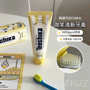 微笑牙膏▲韩国teechika防蛀牙去渍去黄预防牙结石口气清新护含氟