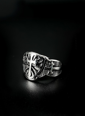 美式时尚个性朋克钛钢盾牌男戒