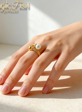 轻奢钛钢珍珠双头戒指女士小众