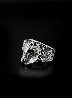 美式复古钛钢维京狼头男士戒