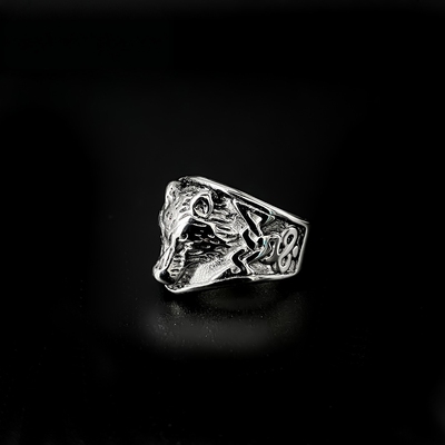 美式复古钛钢维京狼头男士戒