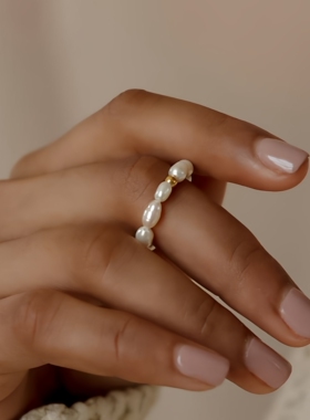 magicfish韩风钛钢珍珠戒指