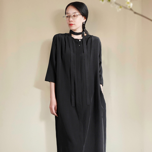 重磅砂洗双绉真丝长外披女桑蚕丝单排扣纯色长外套宽松外搭连衣裙