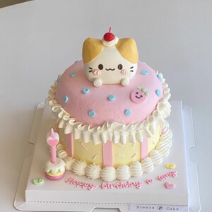 网红生日蛋糕装饰摆件立体卡通网红生日棉花糖猫小猫乐烘焙插件