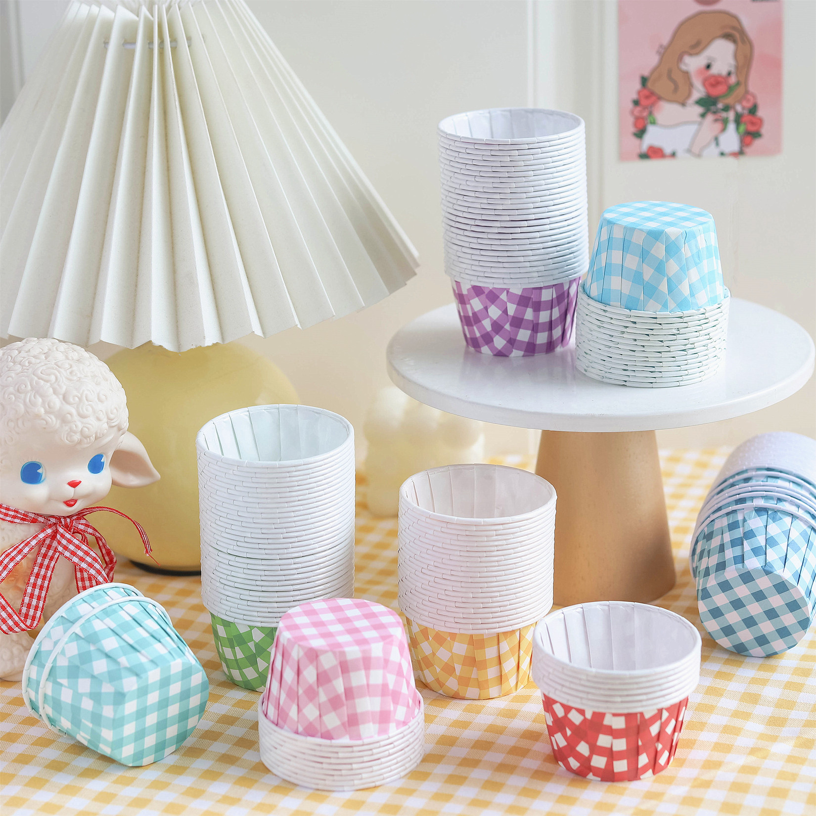 韓國復古耐高溫彩色格子紙杯蛋糕