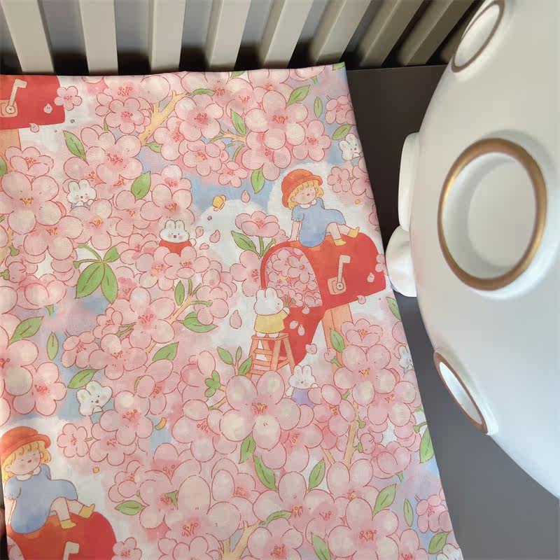 60支天丝棉布粉色樱花儿童卡通图案女孩床品DIY裙子衬衣面料,居家布艺,海绵垫/布料/面料/手工diy,淘宝优惠券,粉丝福利购,淘宝优惠卷