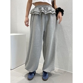 束脚阔腿休闲裤 韩APM Place&Apmluxe设计花边假两件高腰显瘦卫裤