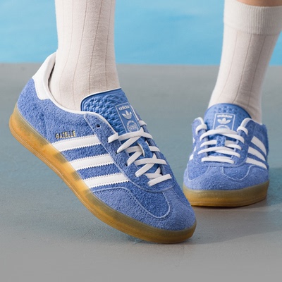 正品ADIDAS阿迪达斯GAZELLE女子蓝色运动休闲板鞋HQ8717