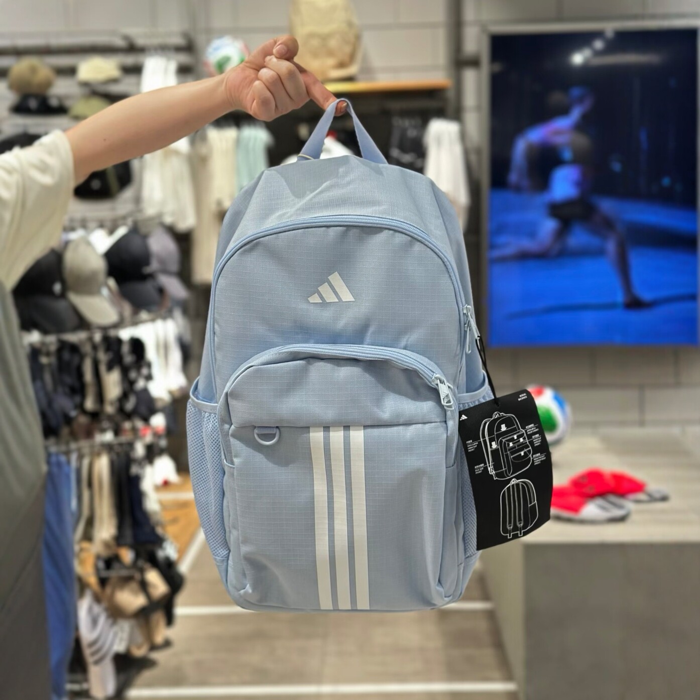 正品ADIDAS阿迪达斯天蓝色运动休闲双肩包后背包学生书包KX9599