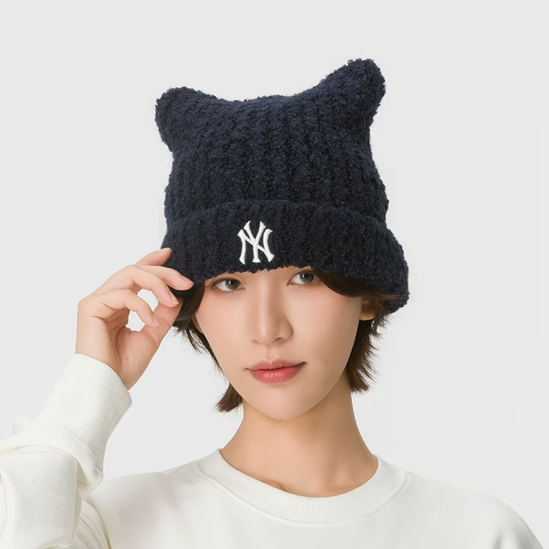 MLB正品猫耳绒线帽冬季款通勤休闲男女同款保暖套头帽子3ABNB1166