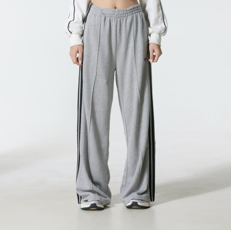 正品adidas阿迪达斯女子灰色长款运动休闲裤子阔腿裤长裤JV7476