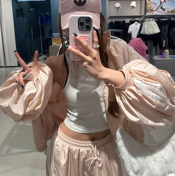 正品ADIDAS阿迪达斯休闲宽松女子灯笼袖长袖夹克外套 KY5046上衣