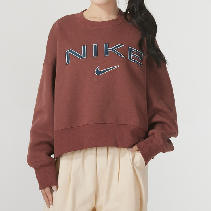 正品耐克NIKE加绒圆领运动休闲长袖套头衫女子上衣卫衣FV7675-218