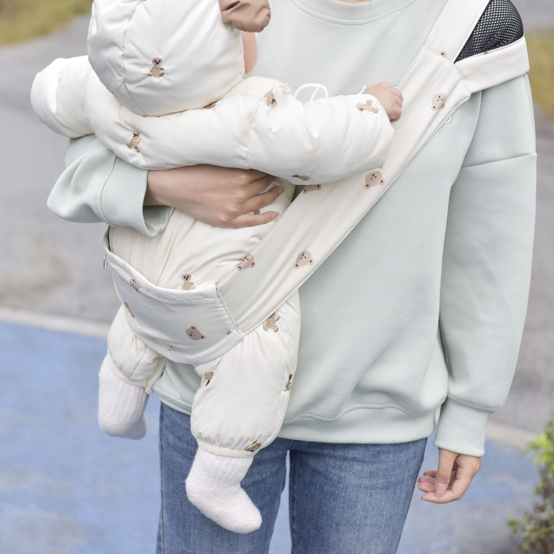 小熊刺绣婴儿背带 抱婴遛娃 宝妈抱娃固定肩带 省力抱婴腰带