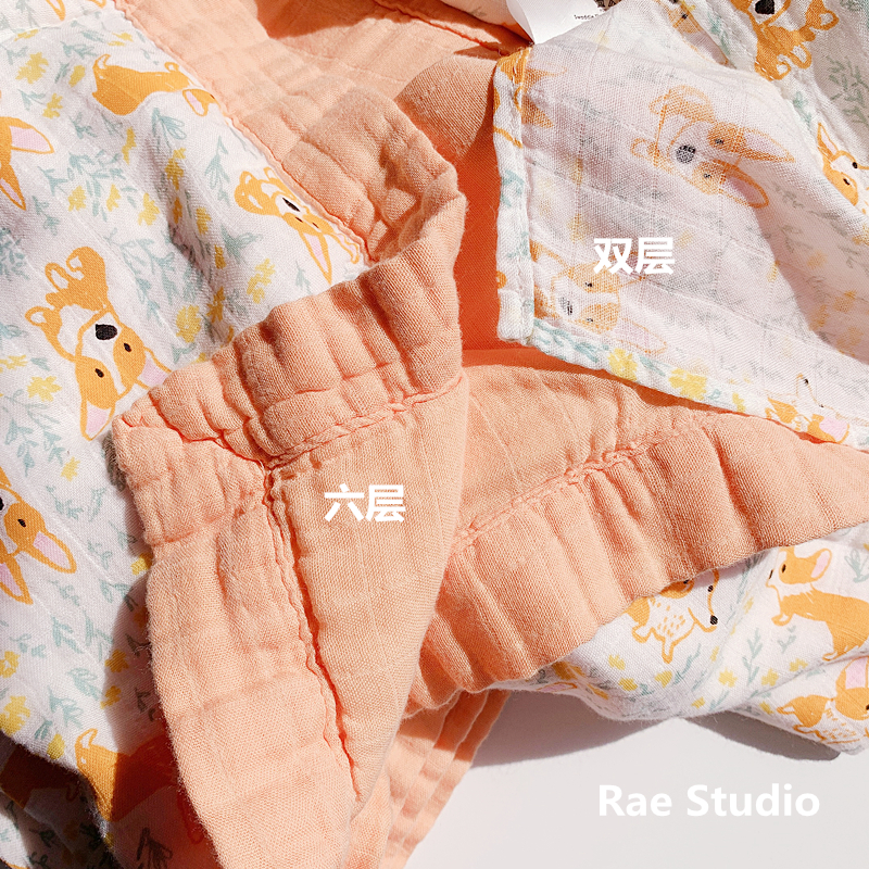 Rae Studio muslin纱竹棉婴儿襁褓巾小柯基纱布盖毯推车巾