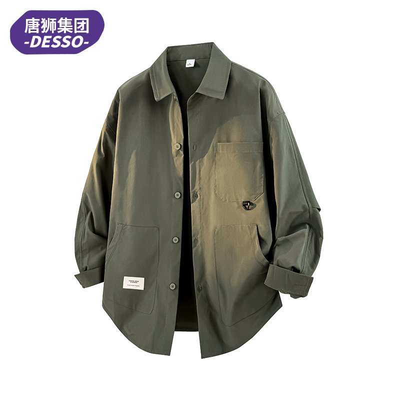 唐狮集团DESSO美式复古工装长袖衬衫男春秋简约衬衣宽松百搭外套