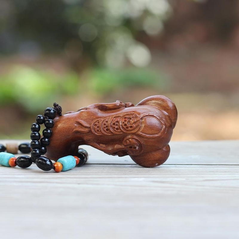 老挝黄花梨木雕手把件灵芝如意实木雕刻把玩件手工精雕工艺品