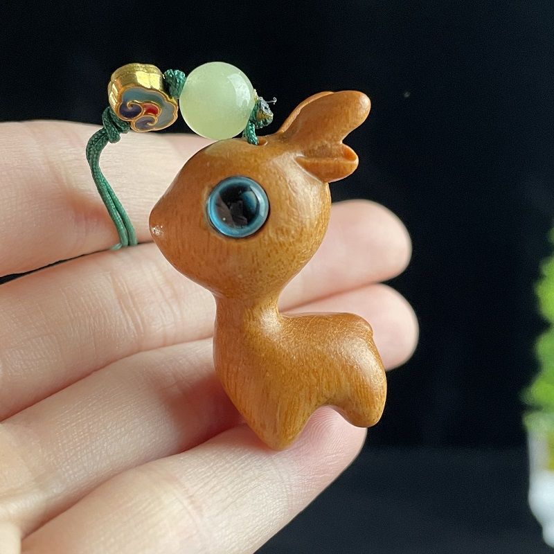 绿檀檀木车钥匙手机宝宝挂件可爱小鹿复古挂饰品钥匙扣男女挂件