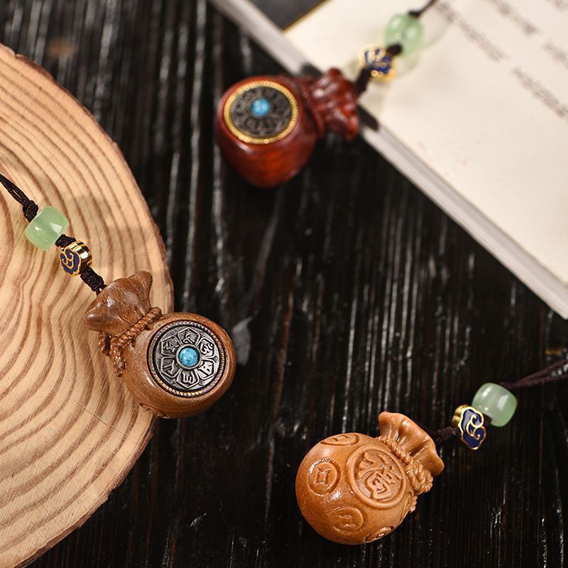 木钥匙扣红木绿檀雕刻把件挂饰挂