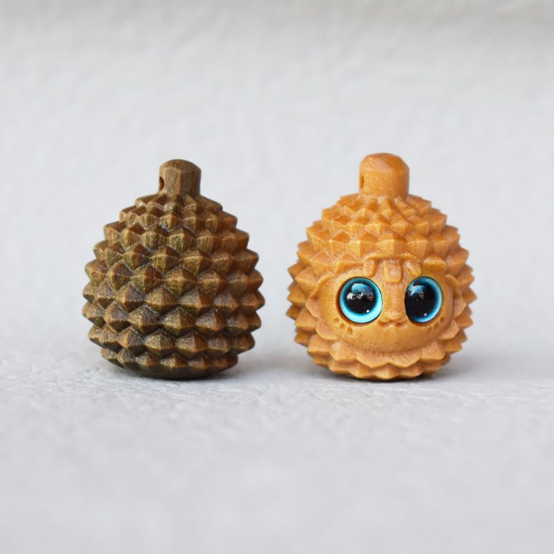 手工实木雕刻榴莲Q版萌鸡绿檀木