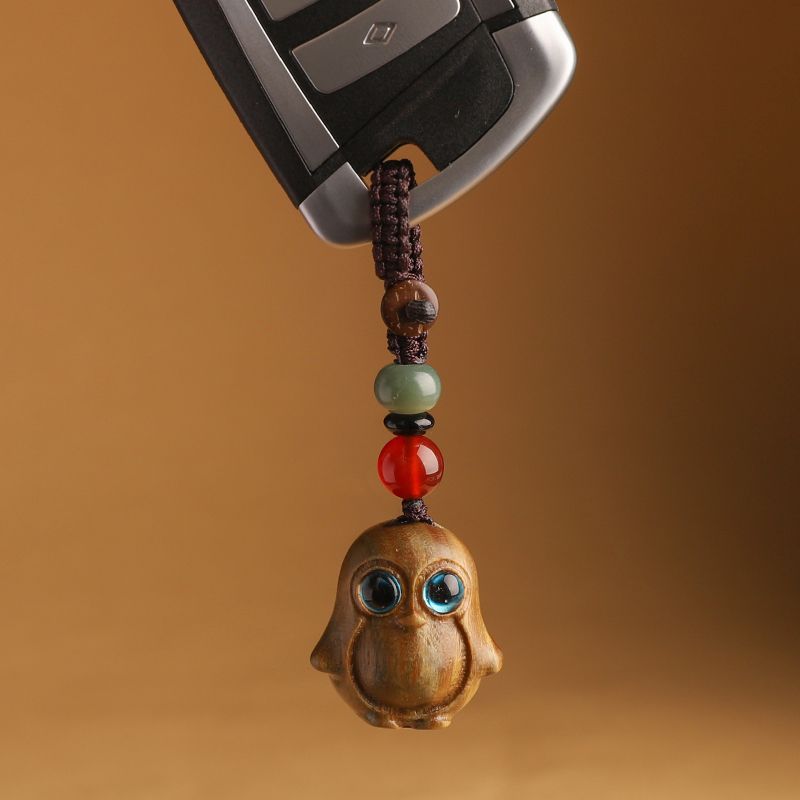 绿檀木小企鹅汽车钥匙扣挂件男女创意钥匙挂饰情侣可爱手机链挂绳