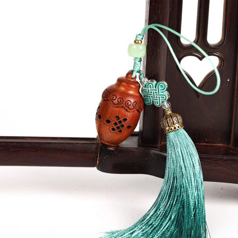 古风新中式花梨木如意瓶（蓝流苏