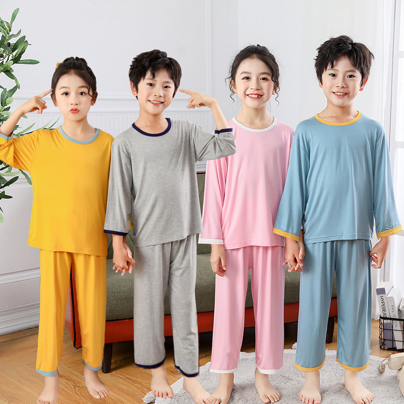 儿童睡衣家居服男童春夏季薄款短袖莫代尔棉女童男孩空调服套装