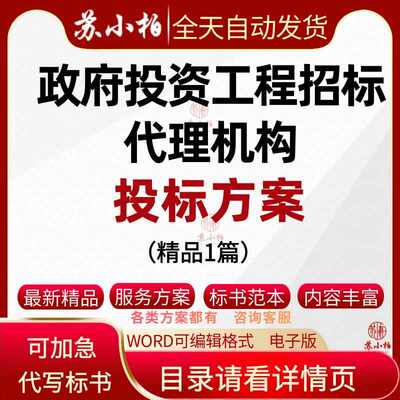 政府投资工程招标代理机构框架协议项目投标服务方案代写技术标