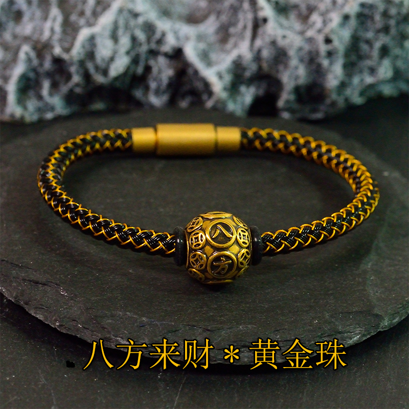 诺诗珠宝足金八方来财刺青转运珠金钱手串手工个性炫黑金复古国潮