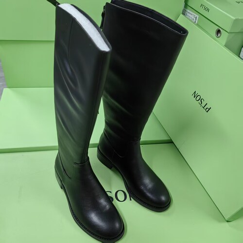 品牌正品断码撤柜时尚百搭休闲圆头粗跟女长靴3063黑色35-39