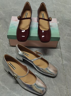新品真皮春夏韩版通勤方头仙女风一字带法式温柔粗跟单鞋女2F610
