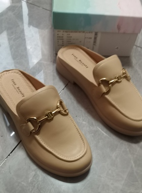 商场同款春季新款真皮乐福鞋女穆勒拖鞋女鞋一脚蹬女鞋单鞋 23302