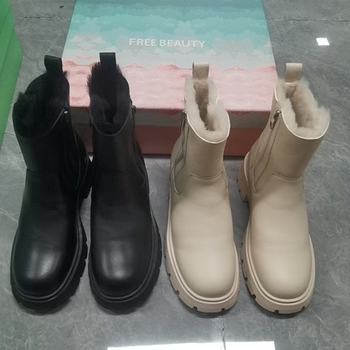 品牌正品断码时尚百搭休闲圆头厚底女短靴2F728黑色米白色35-39