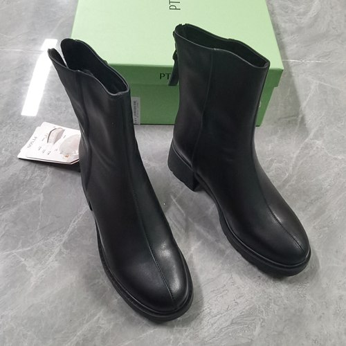 品牌正品断码撤柜时尚百搭休闲圆头粗跟牛皮女短靴23819黑色34.35