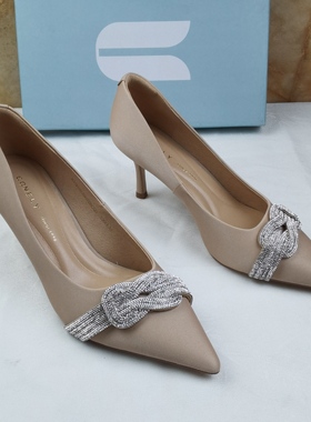 商场同款新款尖头细跟女鞋浅口单鞋女丝绸牛皮高跟鞋女单鞋 35536