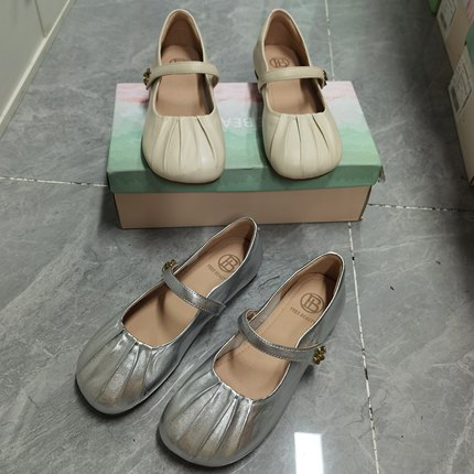 品牌正品玛丽珍鞋女平底真皮单鞋女2026春季新款浅口2F619米白银