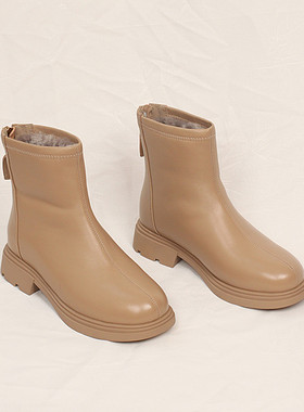 商场同款冬季新款真皮毛一体短靴女靴子百搭保暖厚毛里短靴 23827