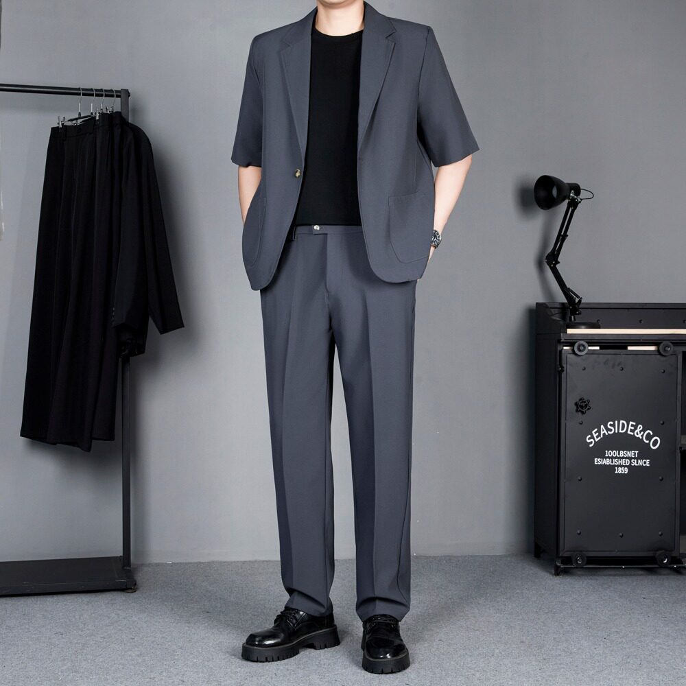 夏季薄款短袖西装外套男帅气穿搭西服