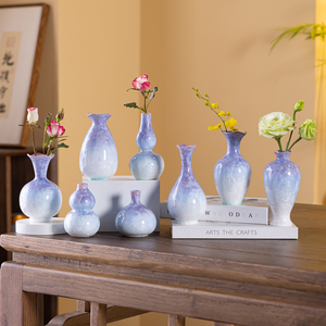 紫色结晶釉冰晶瓷小花瓶陶瓷渐变色客厅餐桌装饰摆件高级感插花器