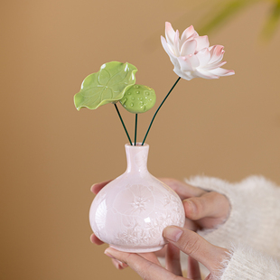 陶瓷花瓶结晶搭配成品手工冰晶瓷小花瓶摆茶台书桌小摆件陶瓷花