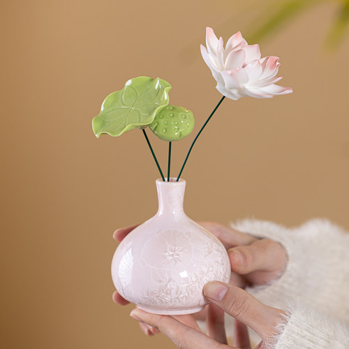 手工冰晶瓷小花瓶小摆件陶瓷花