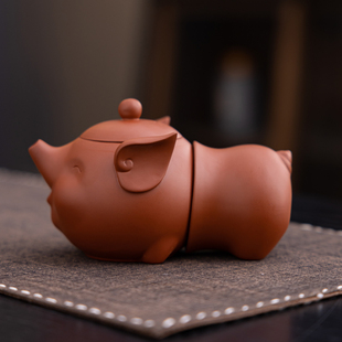 创意可爱小猪造型茶壶紫砂茶具便携旅行茶壶手抓壶防烫设计旅行包