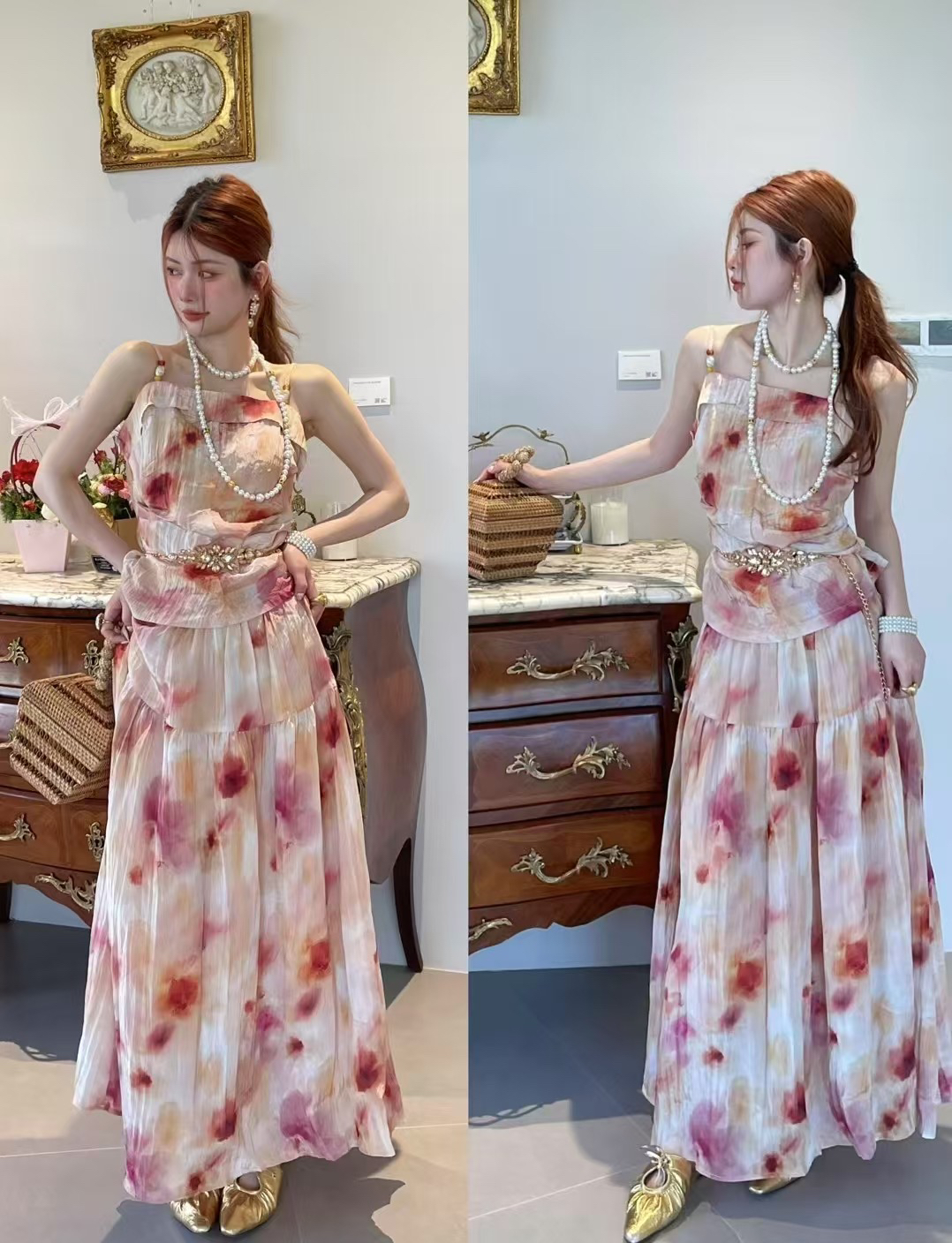 价格咨询.欧洲站设计师原创复古女装走秀款高定制连衣裙套装328