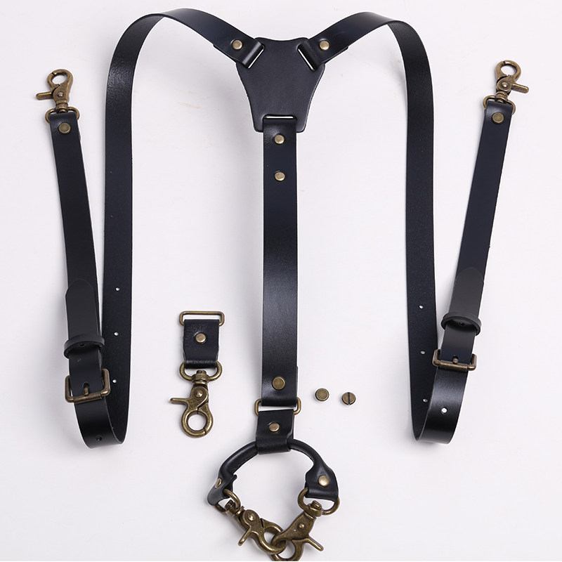 阿美咔叽头层牛皮背带 男式夹吊带 真皮中老年挂钩扣防掉裤带腰带